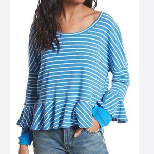 We The Free Roundabout Striped Peplum Hem Waffle Knit Thermal Top Size XL